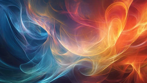 Abstract energy waves blend cool blue and warm orange light