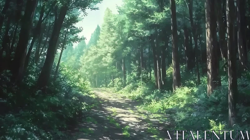 Ancient Forest Path Through Towering Trees