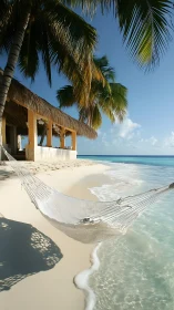 Tropical Beach Escape with Hammock and Thatched Shelter