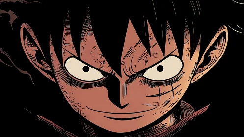 Anime close-up character portrait with dramatic chiaroscuro framing.