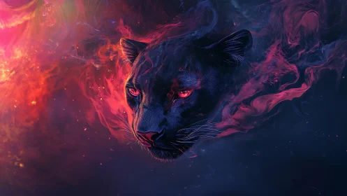 Neon Predator: Digital Feline Ablaze in Chromatic Storm.