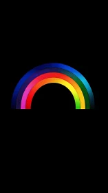 Minimalist rainbow arc cuts through deep black field.