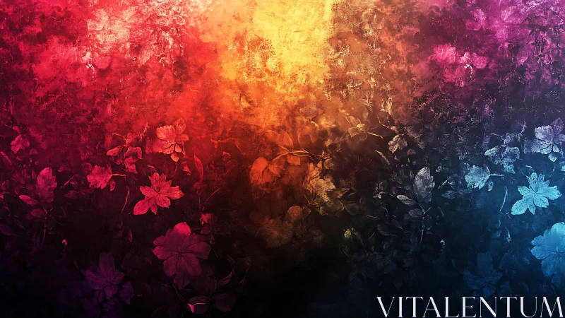 Glowing floral gradient unfolds from fiery reds to cool blues