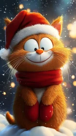 Cartoon Christmas cat in Santa hat rendered in 3D lighting