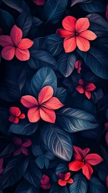 Crimson Blooms Dance Through Midnight Foliage.