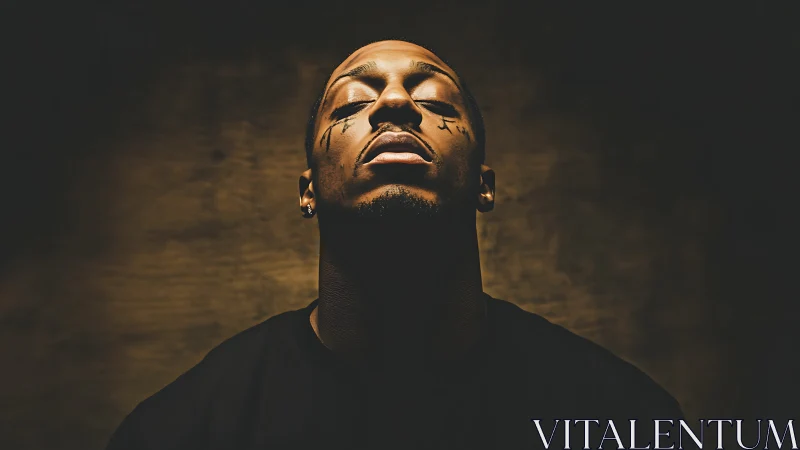 Moody portrait under dramatic low key studio lighting.