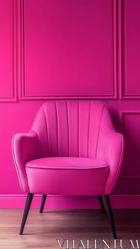 Bold hot pink accent armchair against matching wall.