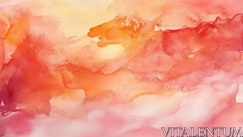 Warm Abstract Watercolor Painting in Red and Orange Tones.