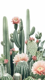Cactus Collection with Pink Blossoms.