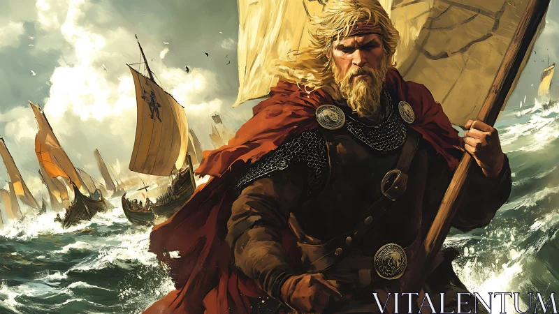 Storm-bound Viking captain guiding a fearless sea voyage.