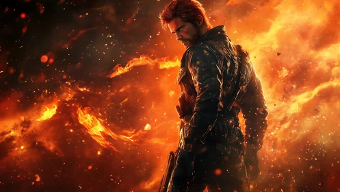 Flame‑wreathed soldier turns battlefield inferno into armor