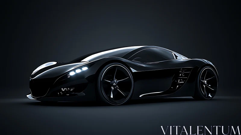 Midnight obsidian hypercar prowling a gloss-black void.