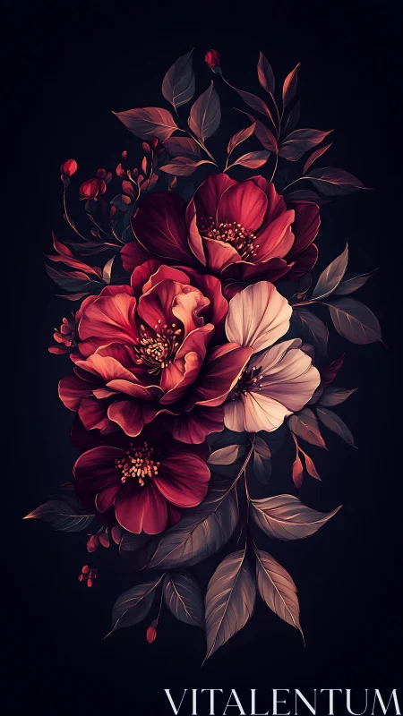 Dramatic Red Peonies with Dark Foliage Arrangement