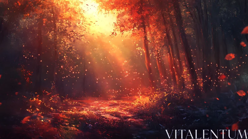 Forest Fire Engulfed in Brilliant Golden Flames and Embers.