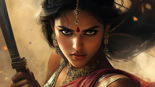 Warrior woman portrait uses dynamic lighting and intense gaze