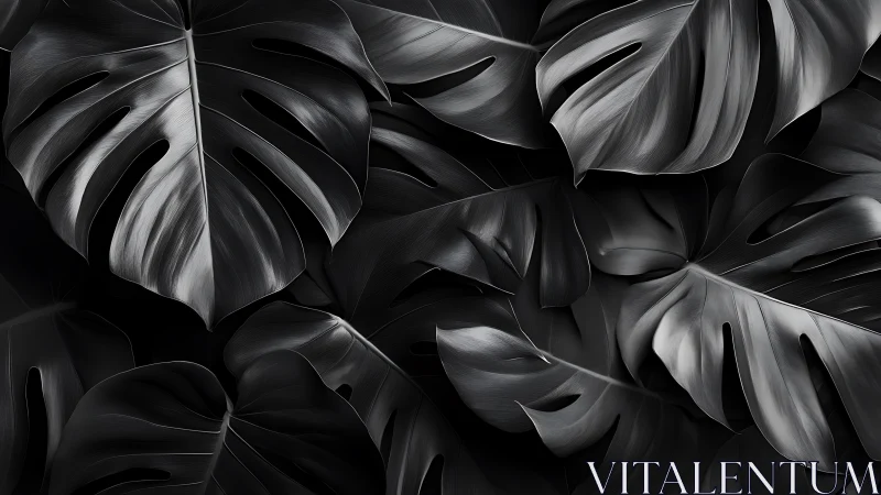Monstera foliage in monochrome high contrast study.
