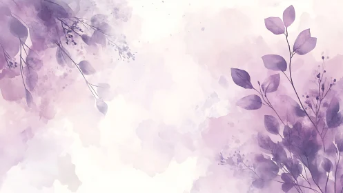 Muted botanical branches in soft purple watercolor field.