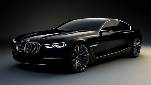 Black luxury sedan concept in studio lighting environment.