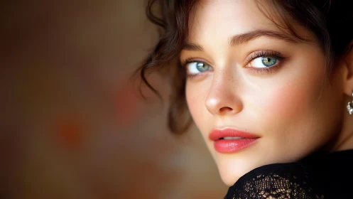 Portrait shows close-up female face in shallow depth profile