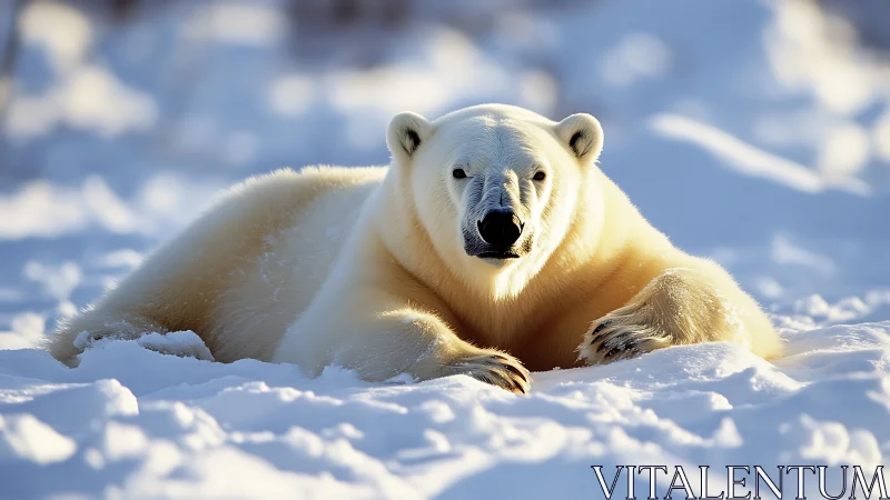 Snow throne sovereign: relaxed polar bear in winter glare.