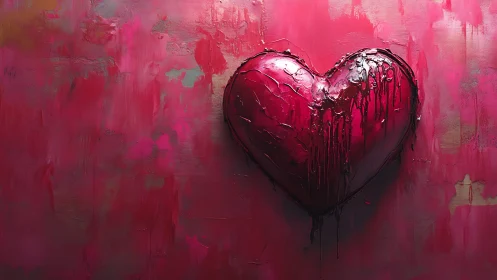 Crystalline Heart Weeping Magenta Dreams Across Textured Canvas