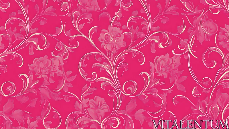 Ornamental floral scrollwork forms seamless magenta background