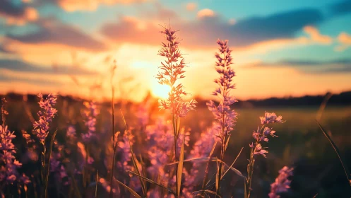 Wildflower sunset glow over a quiet, golden evening field.