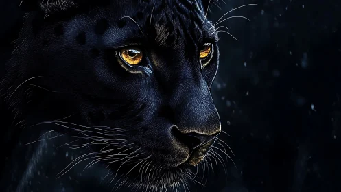 Black Panther Portrait: Luminous Eyes Against Nocturnal Darkness.