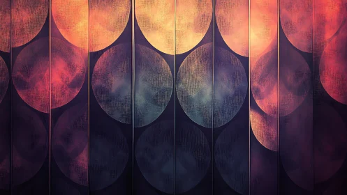 Glowing circles drifting through a dusky striped skyline.