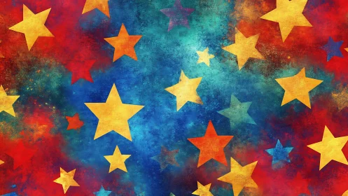 Chromatic stellar field on textured multicolor gradient background.