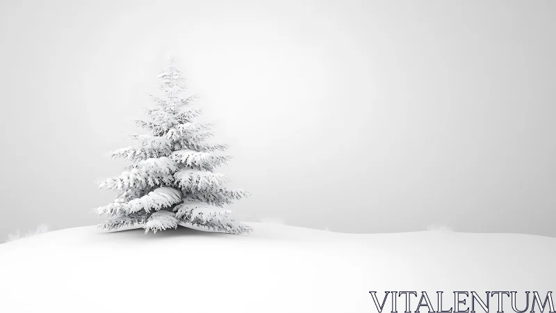 Solitary snow-draped fir whispering in a silent white field.