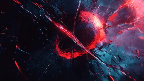 Fractured neon planet shatters through deep cosmic void.