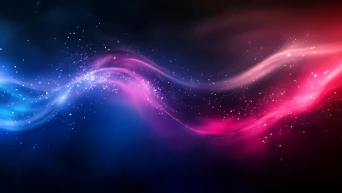 Bicolor luminous energy waves with particle trails on dark field