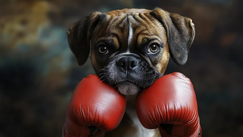 Boxer Pug Canine Portrait: Red Boxing Glove Stylization Study