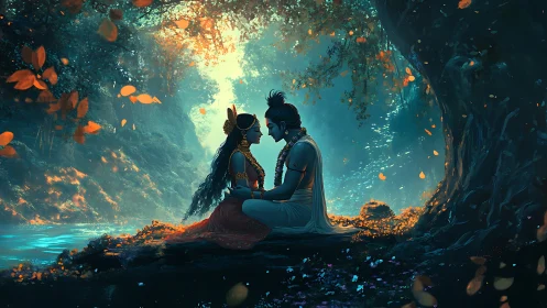 Divine Embrace in Luminous Cavern.