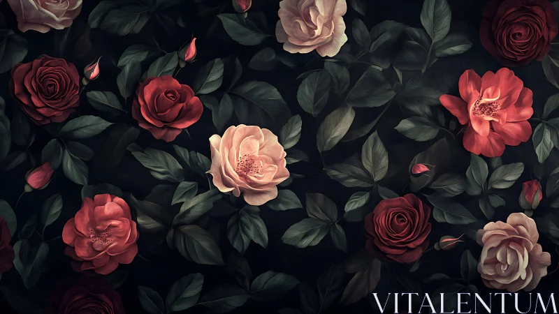 Rose Flora Arrangement Against Dark Background.