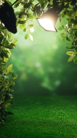 Illuminated garden foliage and grass under studio light.