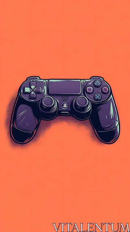 PlayStation Controller Pop Art Illustration on Coral Gradient Background.