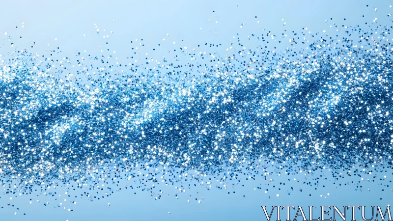 Blue and Silver Glitter Burst on Light Background, Abstract Art.