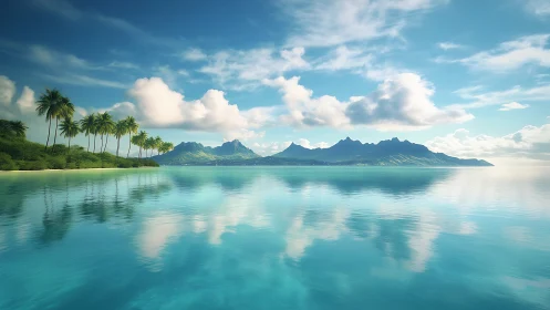 Peaceful tropical island with mountain views and turquoise waters