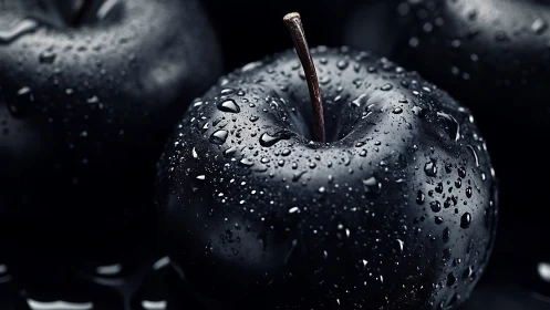Glistening black apple wrapped in moody, elegant shadows.