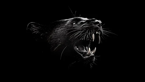 High contrast panther portrait isolates glistening fangs in darkness