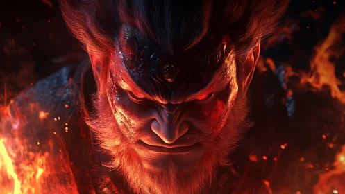 Infernal warlord emerges, eyes blazing with molten resolve.