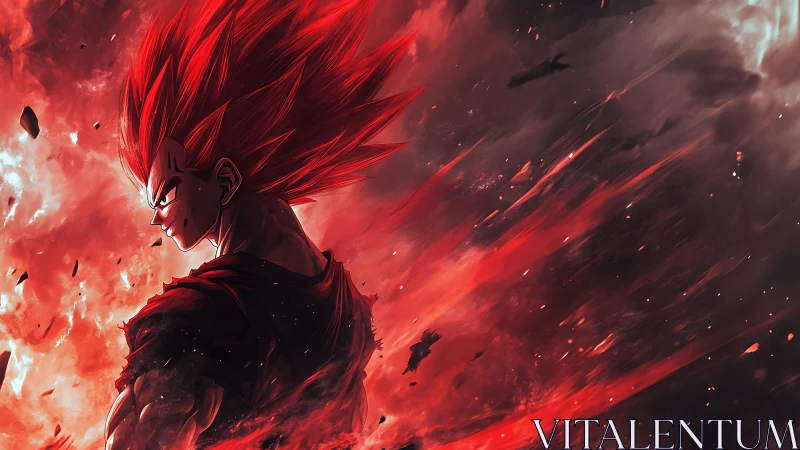 Fiery anime warrior channels explosive red cosmic power