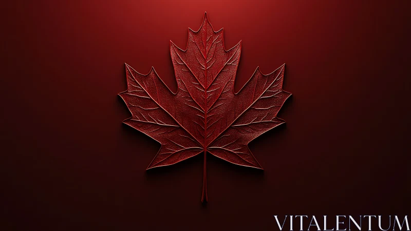 Crimson maple emblem carved in luminous velvet shadow red.