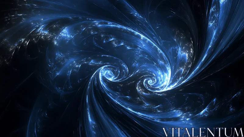 Fractal blue cosmic vortices in swirling abstract space.