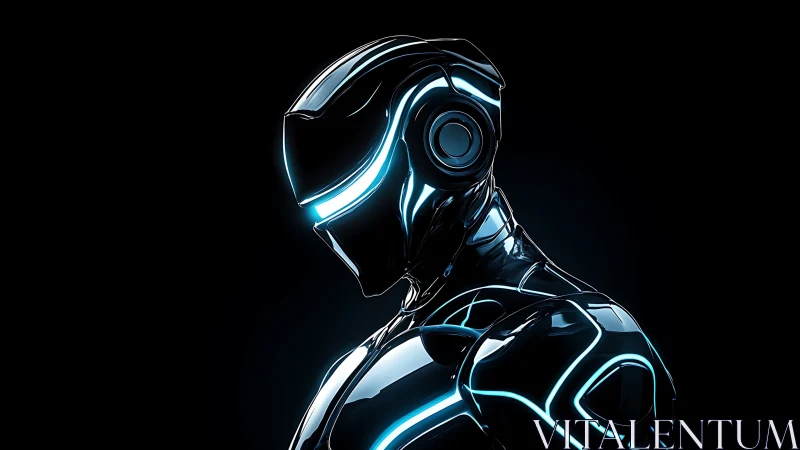 Neon sentry in chrome armor watching the electric void.