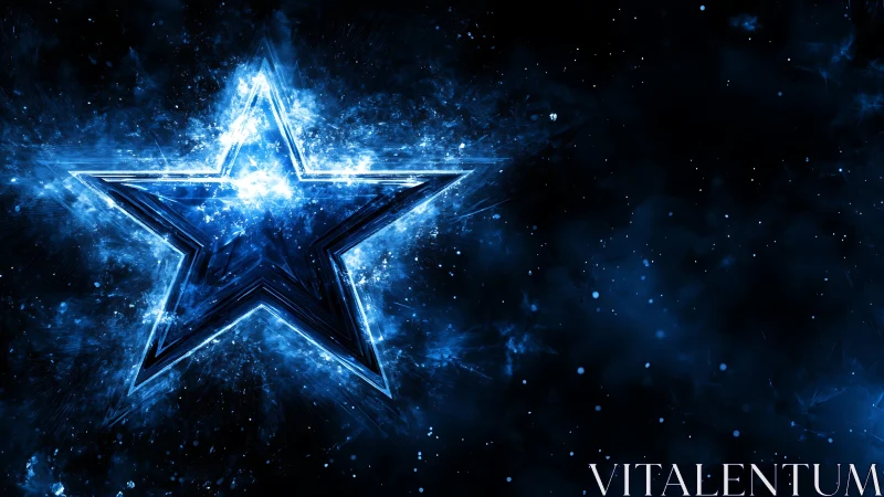 Electrified blue star silhouette radiates energy in deep space