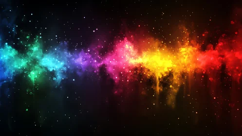 Starlit rainbow nebula ribbon drifting across cosmic hush.