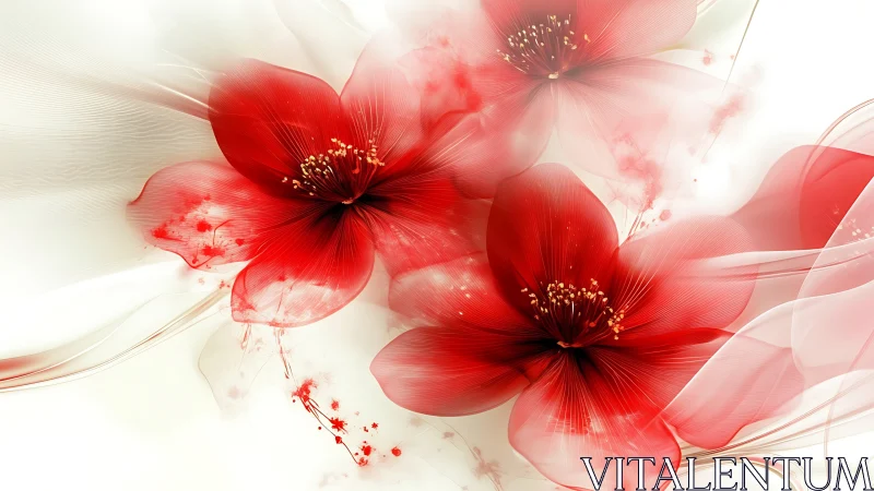 Red Botanical Abstraction: Layered Floral Composition Through Digital Rendering.